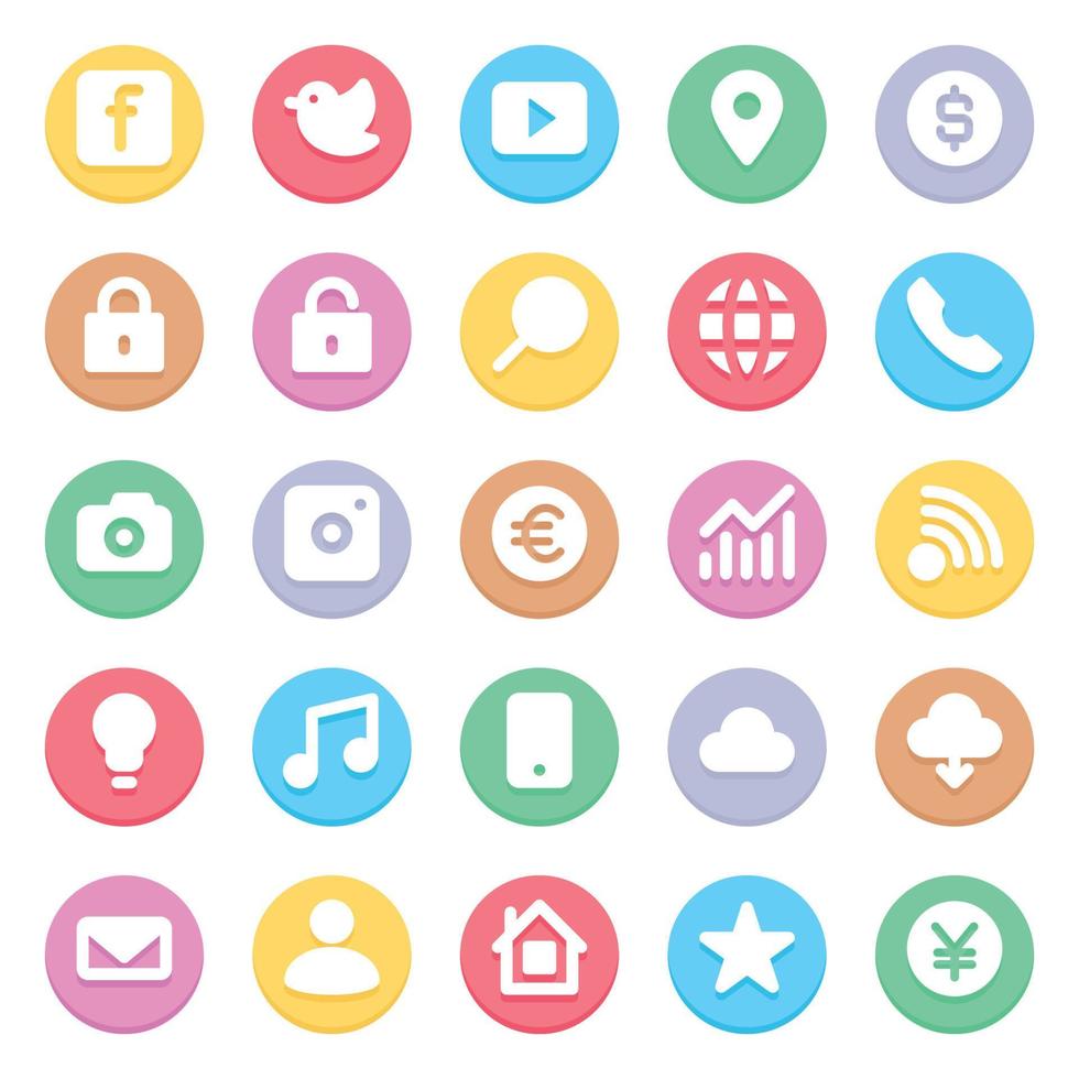 iconos de glifo de color circular para redes sociales. vector