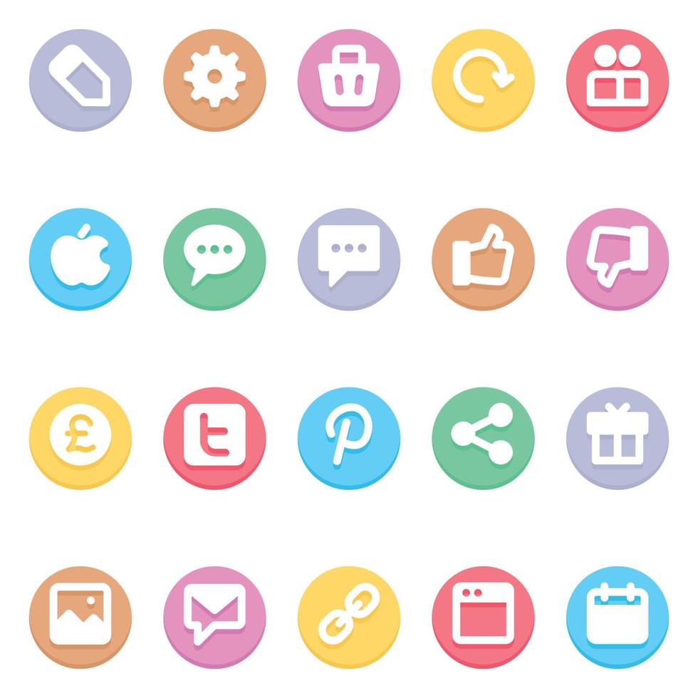 Circle color glyph icons for Social media. vector