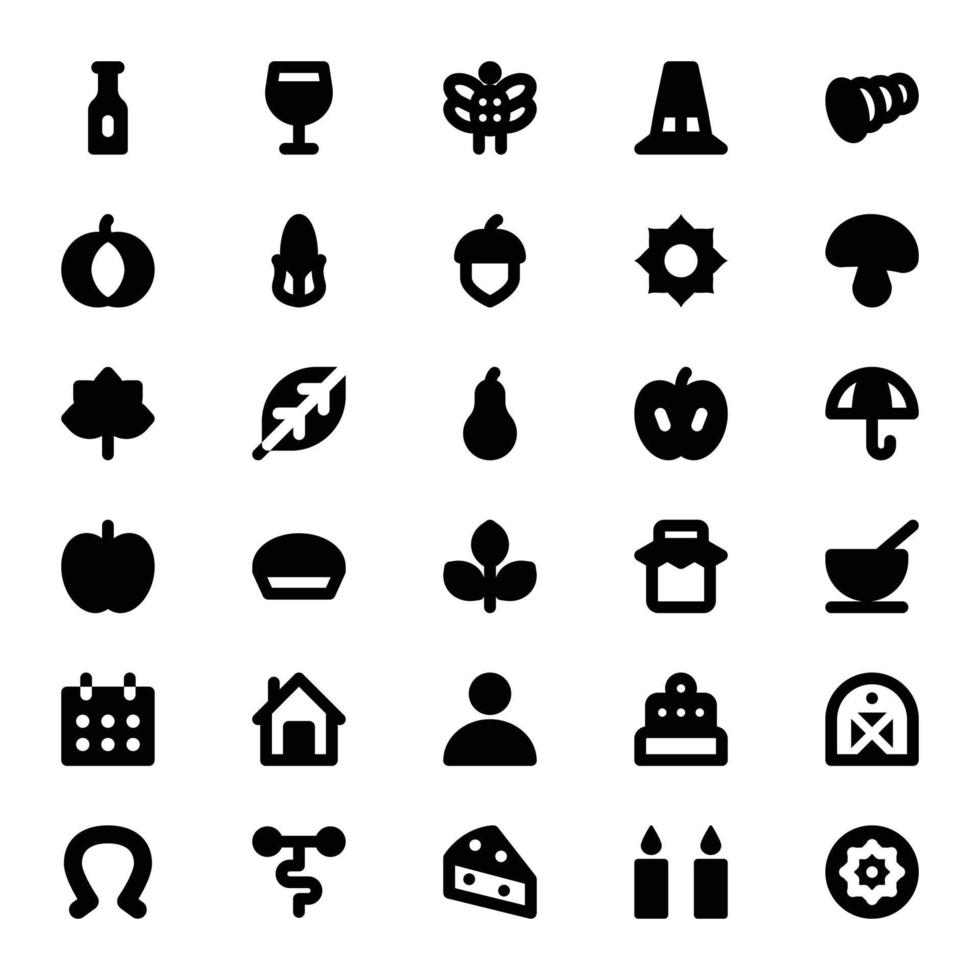 Glyph icons for Thanksgiving. vector