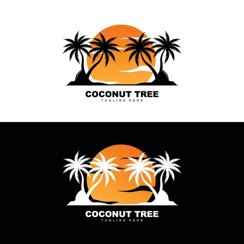 logotipo de árbol de coco, vector de árbol oceánico, diseño para plantillas, marca de producto, logotipo de objeto de turismo de playa