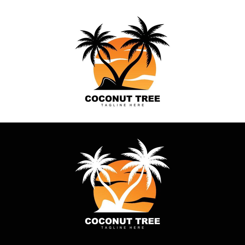 logotipo de árbol de coco, vector de árbol oceánico, diseño para plantillas, marca de producto, logotipo de objeto de turismo de playa