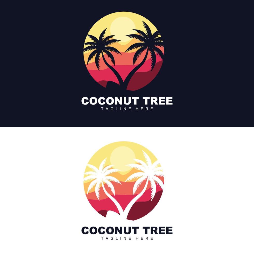 logotipo de árbol de coco, vector de árbol oceánico, diseño para plantillas, marca de producto, logotipo de objeto de turismo de playa