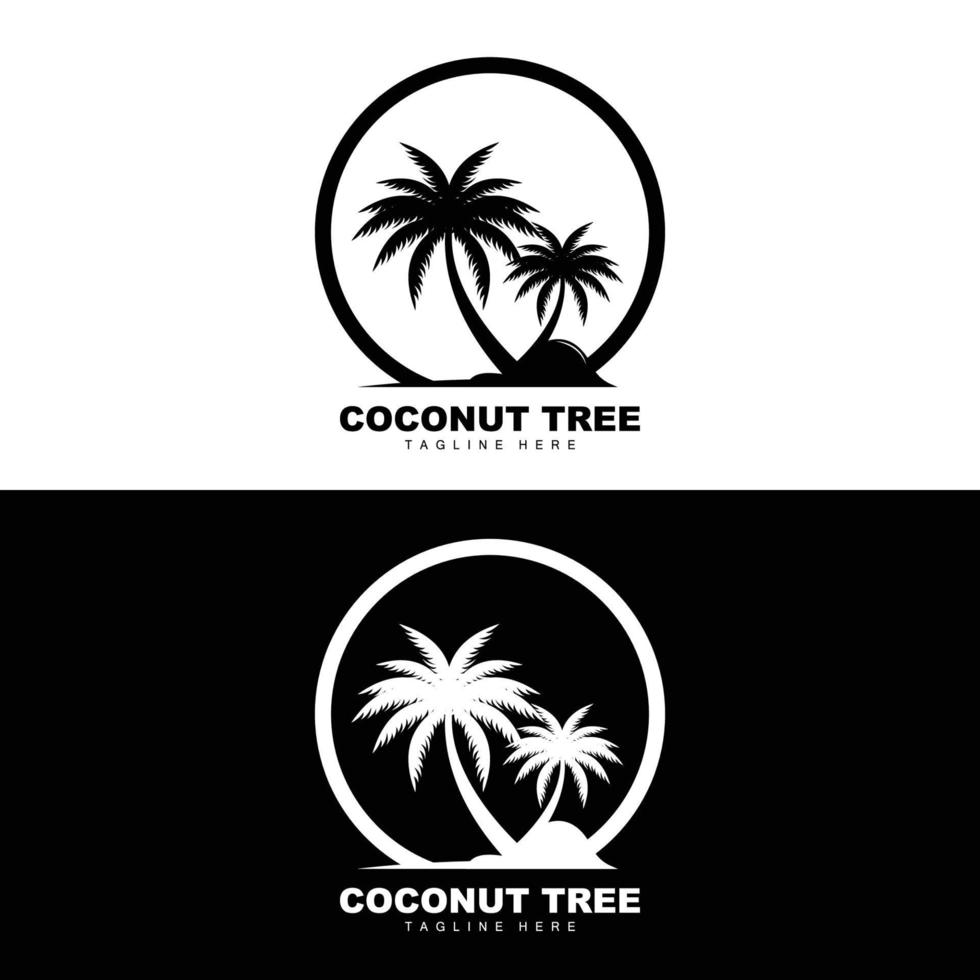 logotipo de árbol de coco, vector de árbol oceánico, diseño para plantillas, marca de producto, logotipo de objeto de turismo de playa