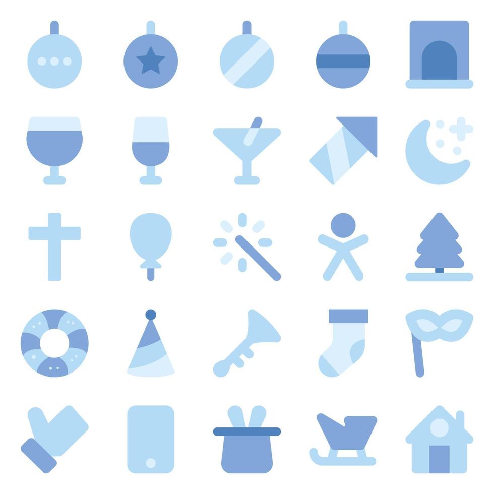 iconos planos azules para navidad. vector