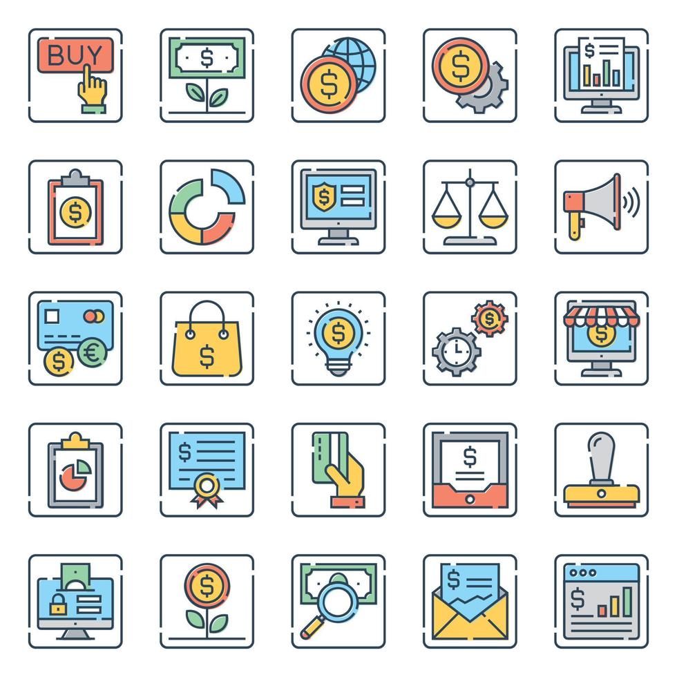 Filled outline icons for banking and finance. vector