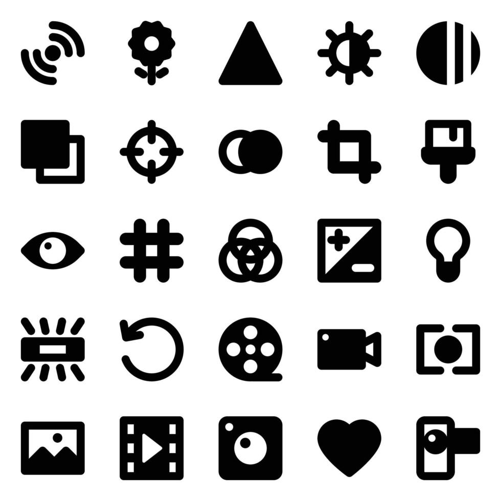 Glyph icons for Camera. vector