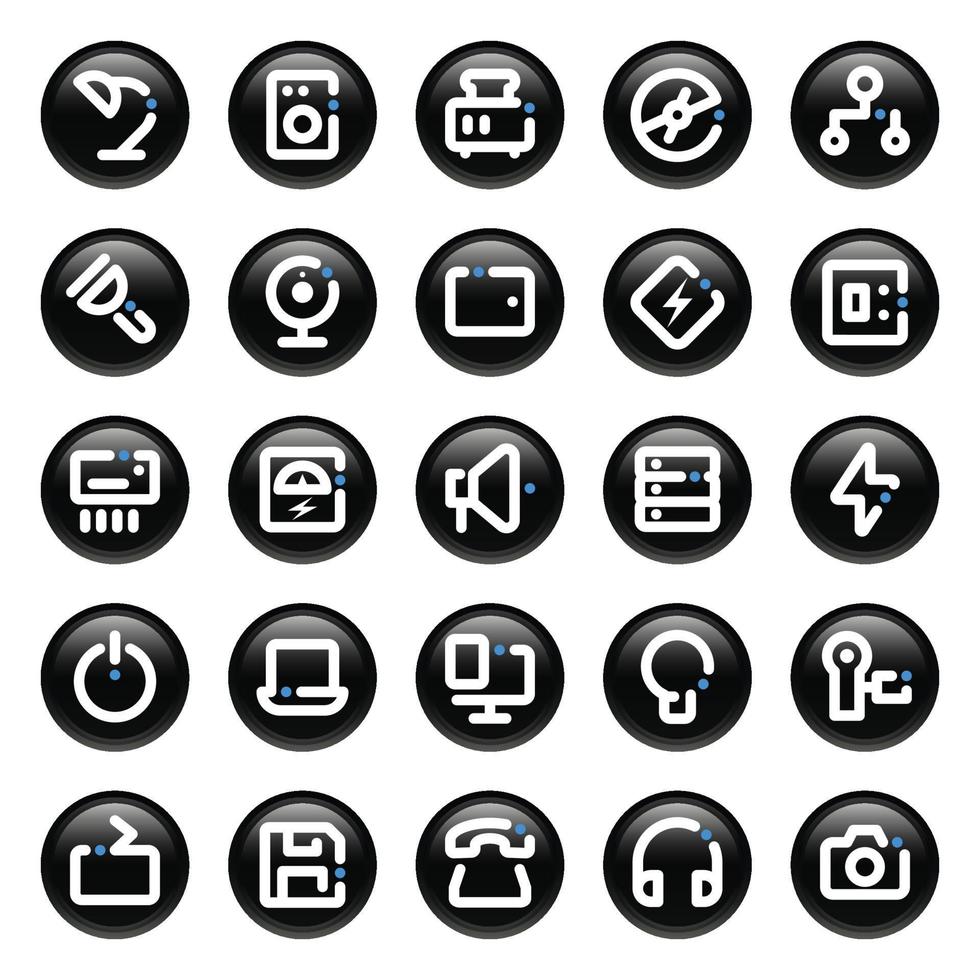 iconos de contorno de círculo negro para electrónica. vector