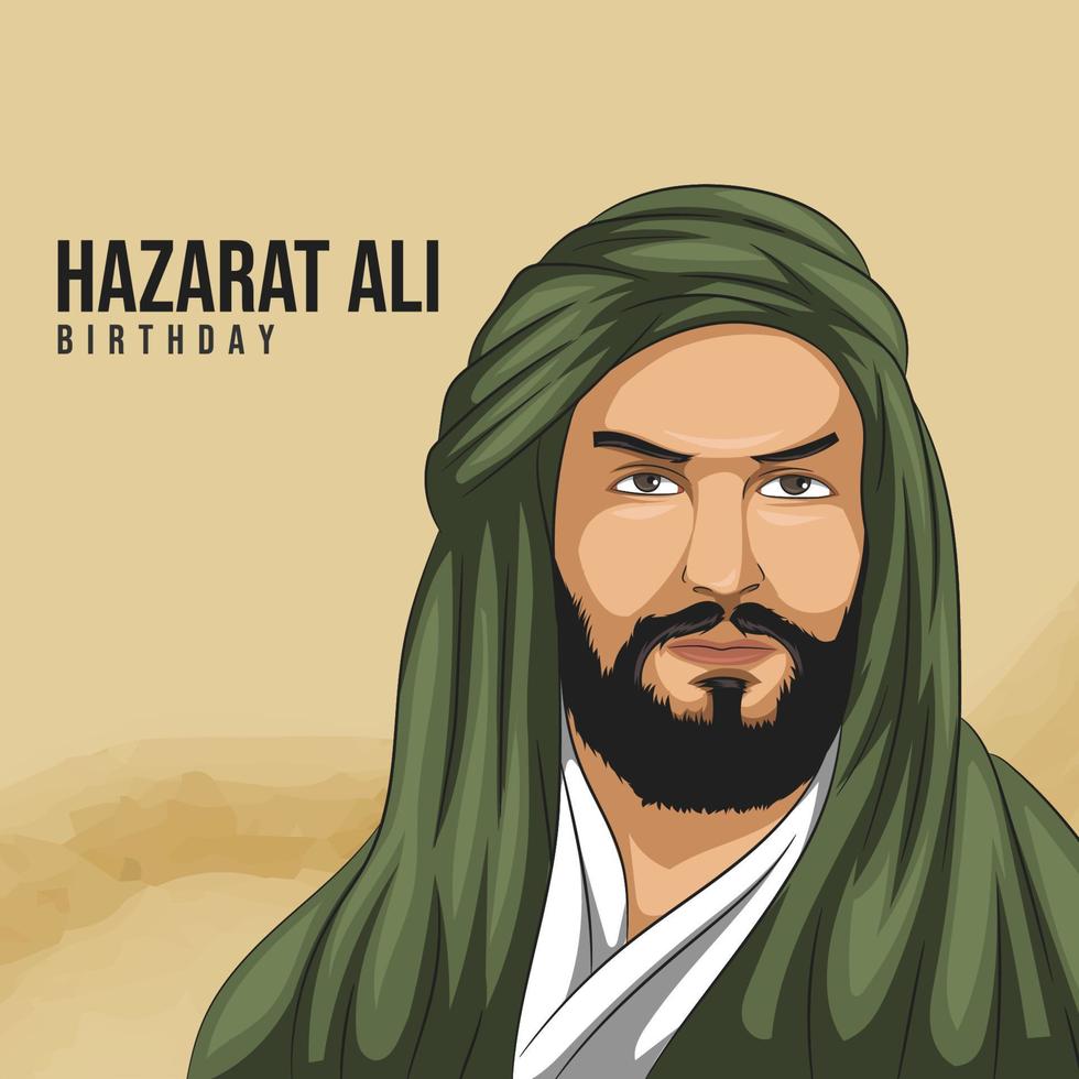 Hazarat Ali's Birthday, Hazrat Ali portrait illustration vector