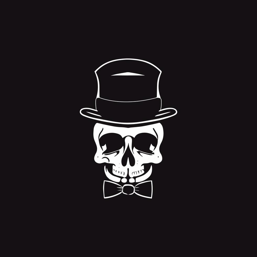 plantilla de diseño de logotipo de calavera con sombrero y corbatín vector