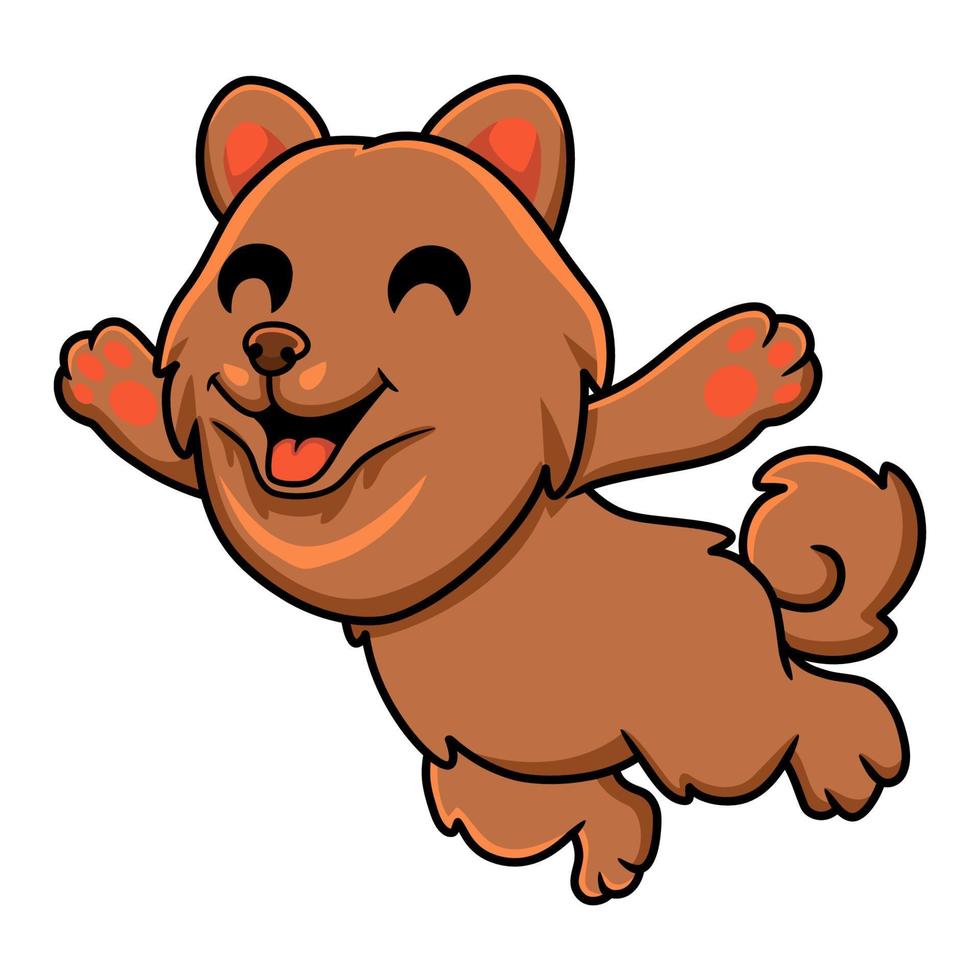 lindo pequeño perro pomeranian dibujos animados saltando vector