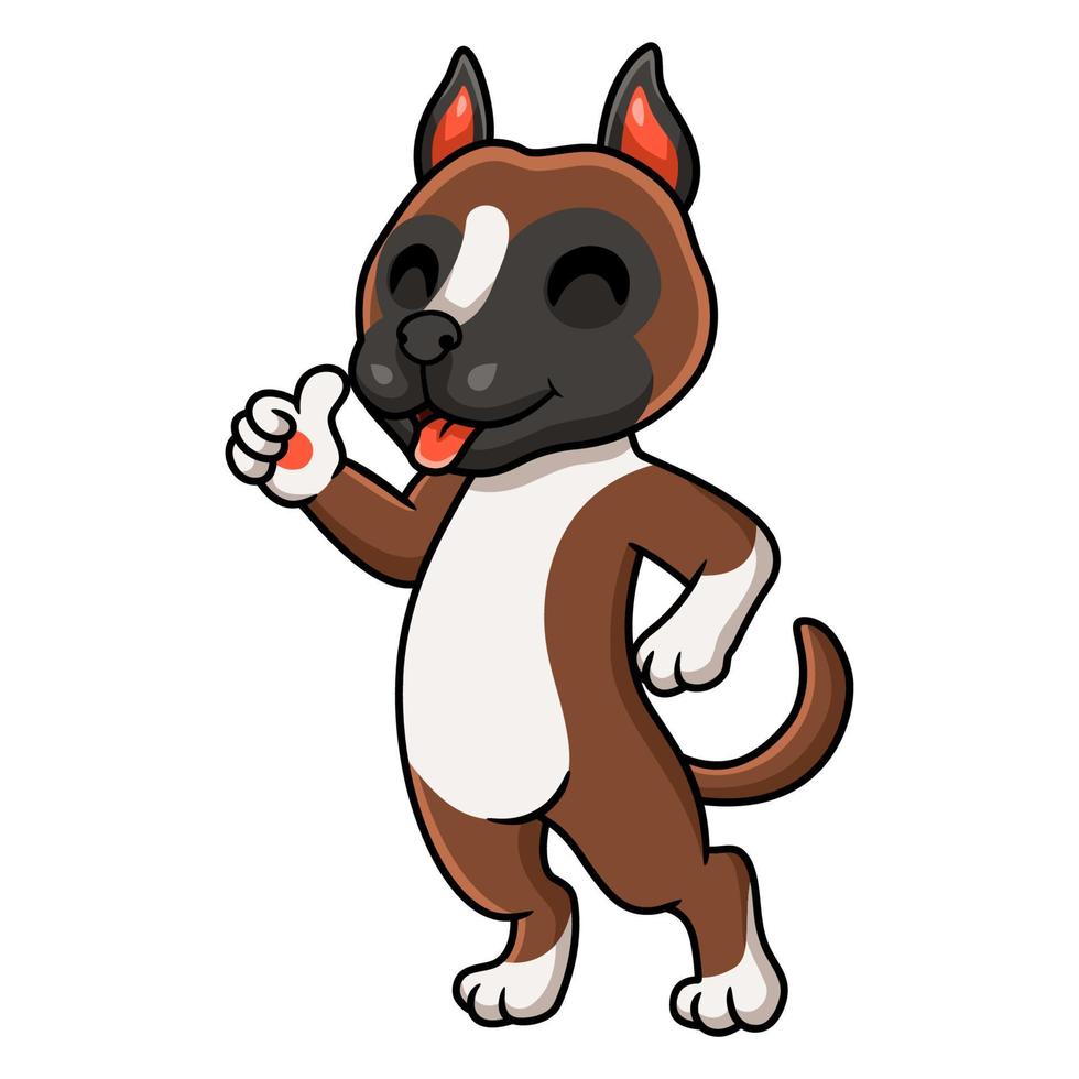 dibujos animados lindo pequeño perro boxer dando pulgar hacia arriba vector