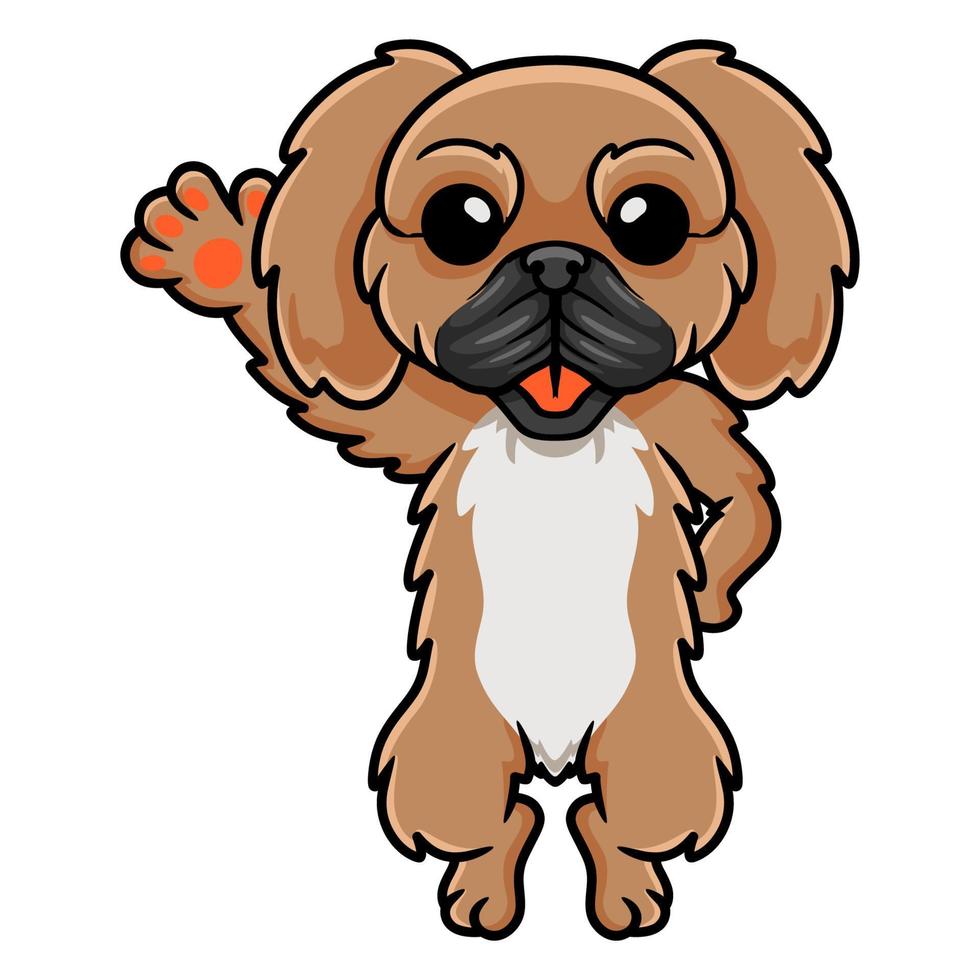 Cute little pekingese dog cartoon waving hand vector