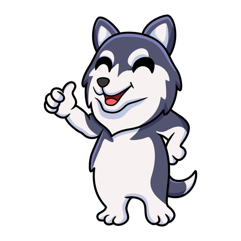 Cute dibujos animados de perro husky siberiano dando pulgar hacia arriba vector