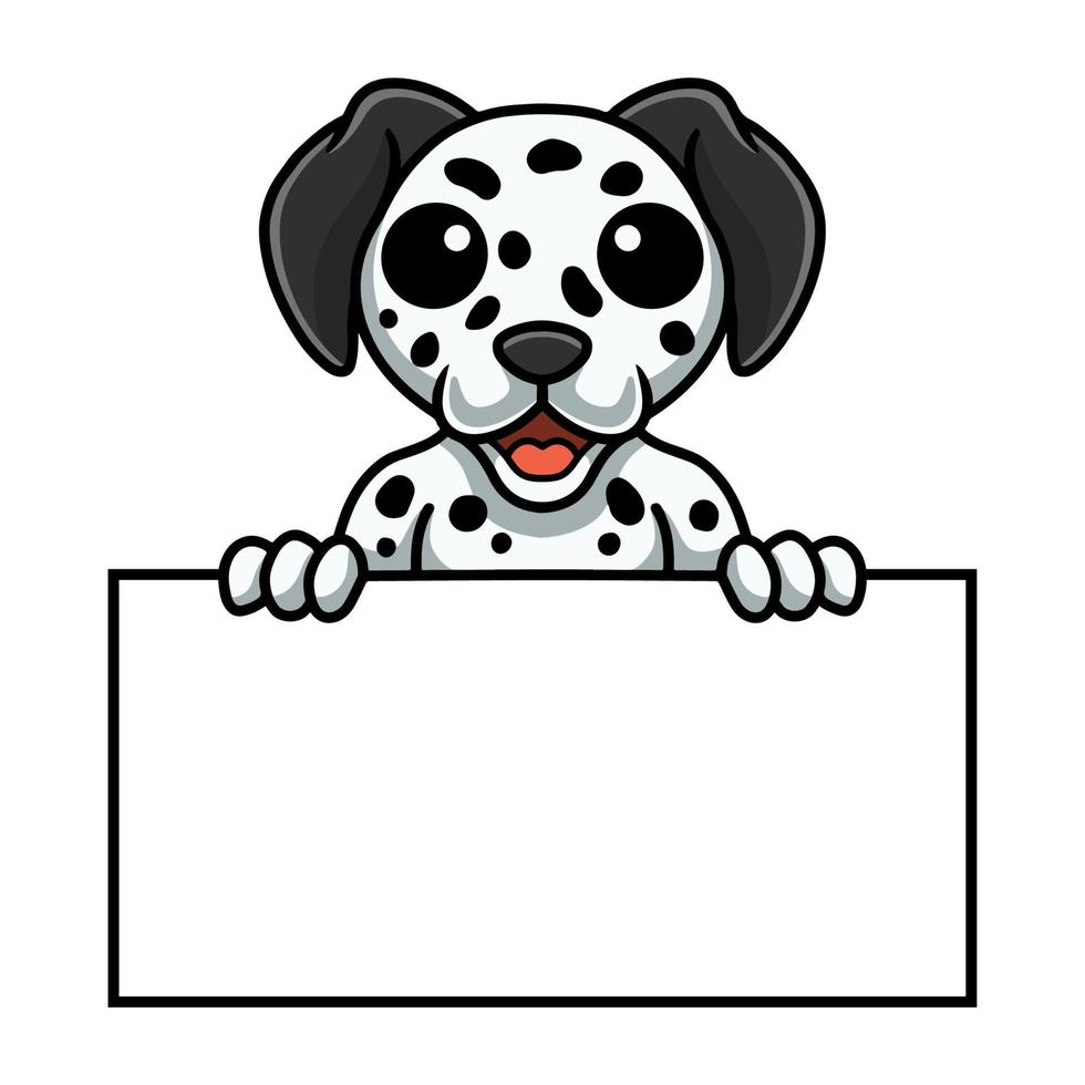 Cute dalmatian dog cartoon holding blank sign vector