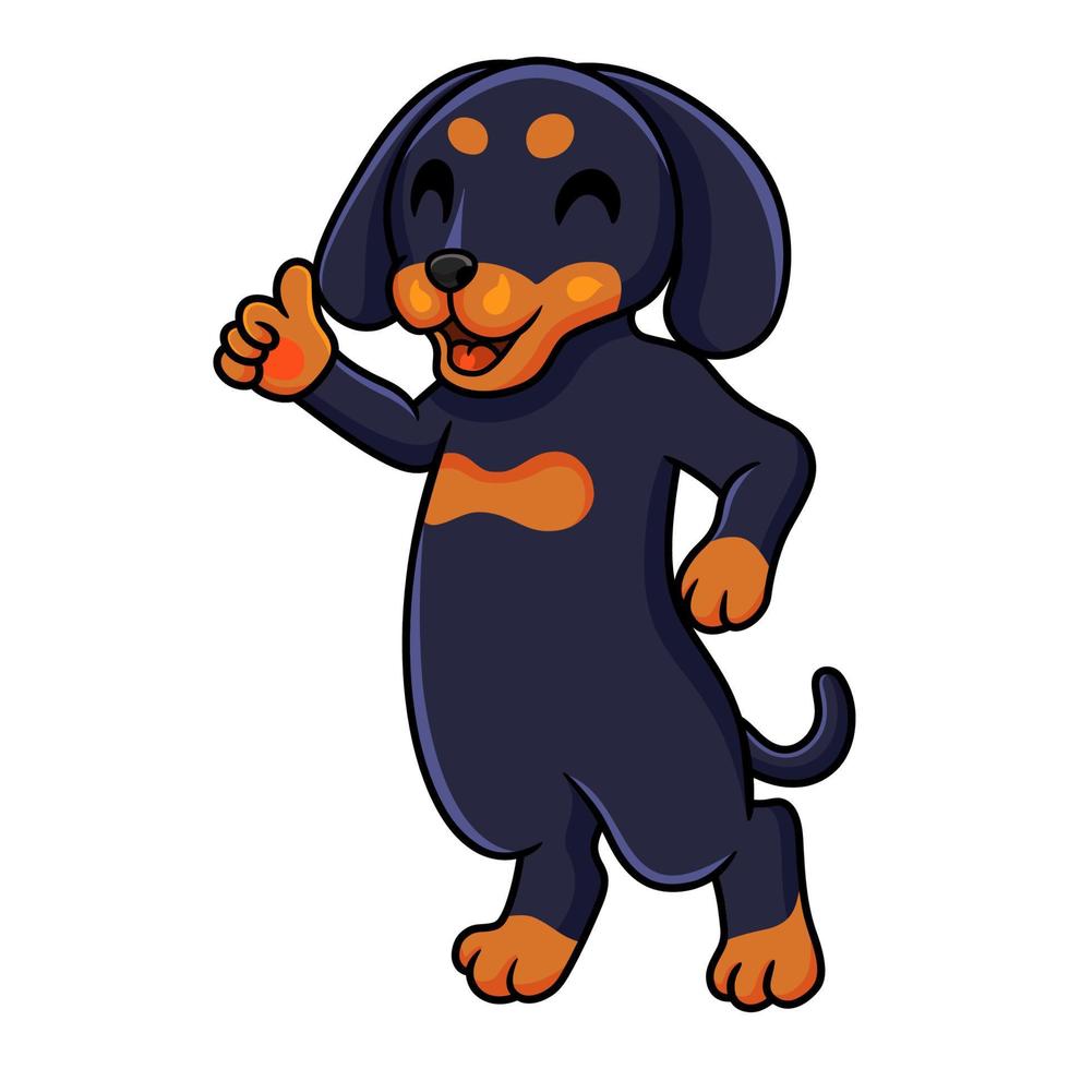 dibujos animados lindo perro dashund dando pulgar hacia arriba vector