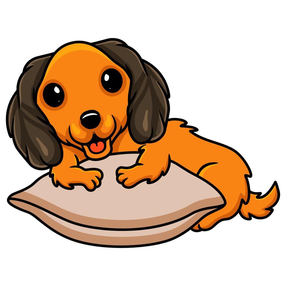 Cute dibujos animados de perro dachund en la almohada vector