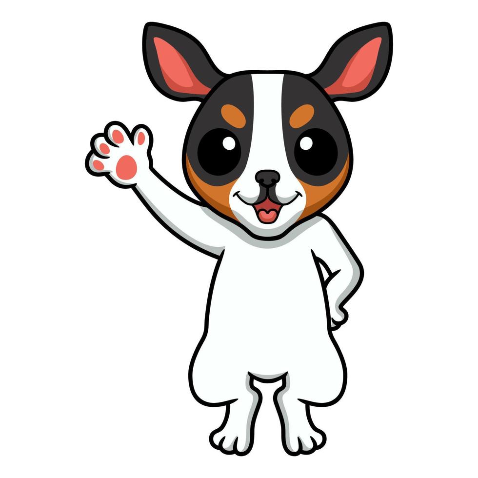 Cute rat terrier dog cartoon waving hand vector