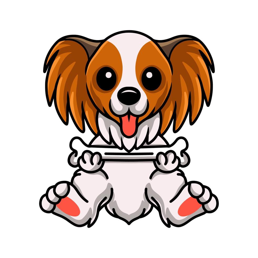 Cute papillon dog cartoon holding a bone vector