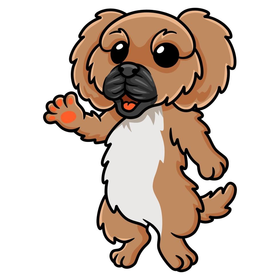 Cute little pekingese dog cartoon waving hand vector