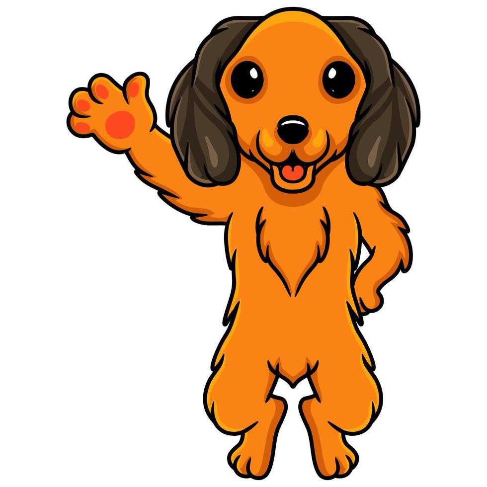 lindo dachund perro dibujos animados agitando la mano vector
