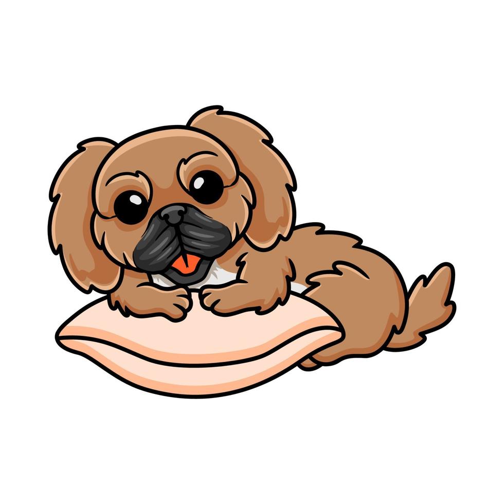 Cute little pekingese dog cartoon on the pillow vector