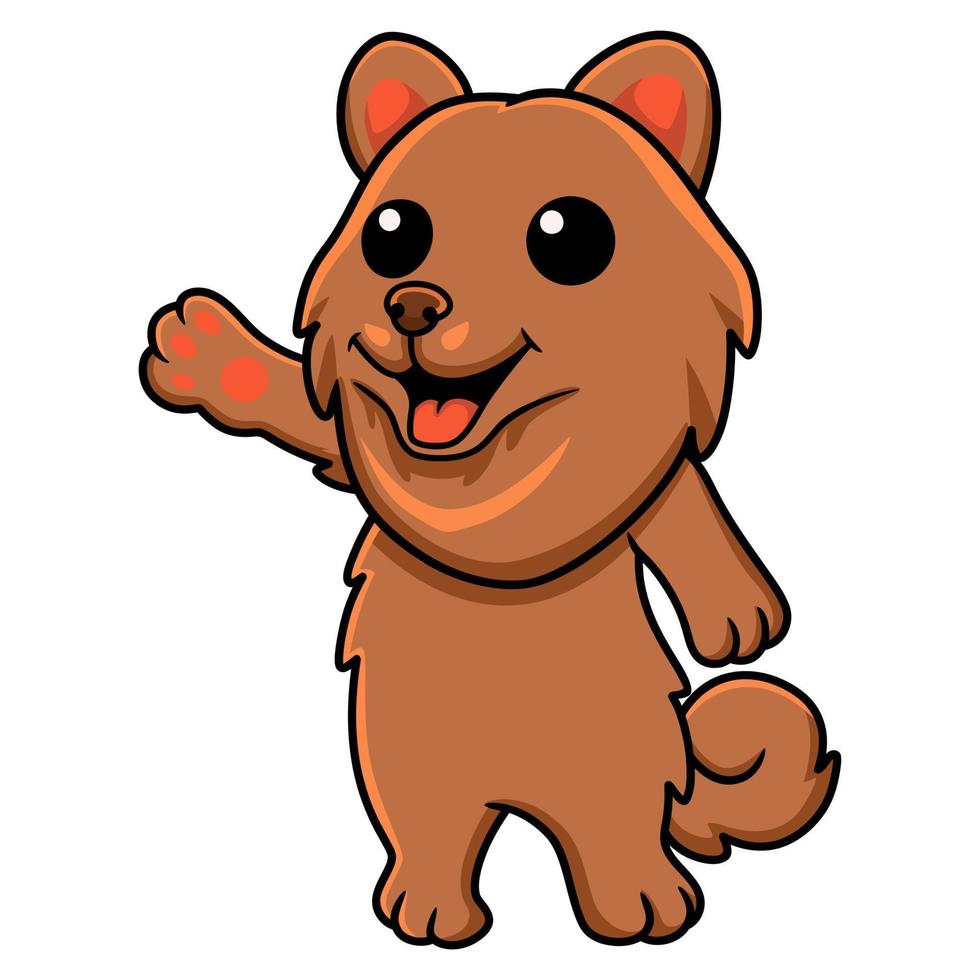 lindo pequeño perro pomeranian dibujos animados agitando la mano vector