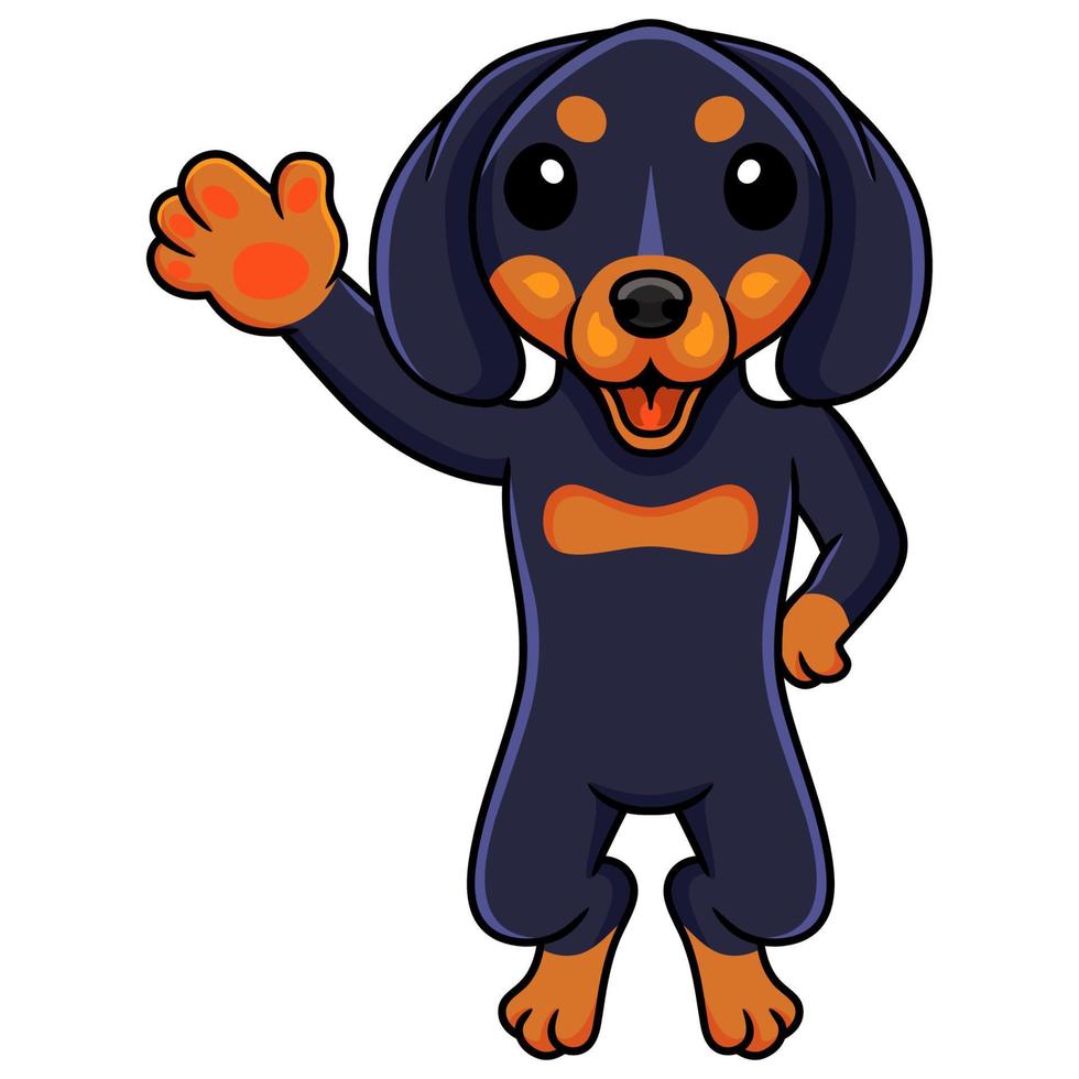 Cute dashund dog cartoon waving hand vector