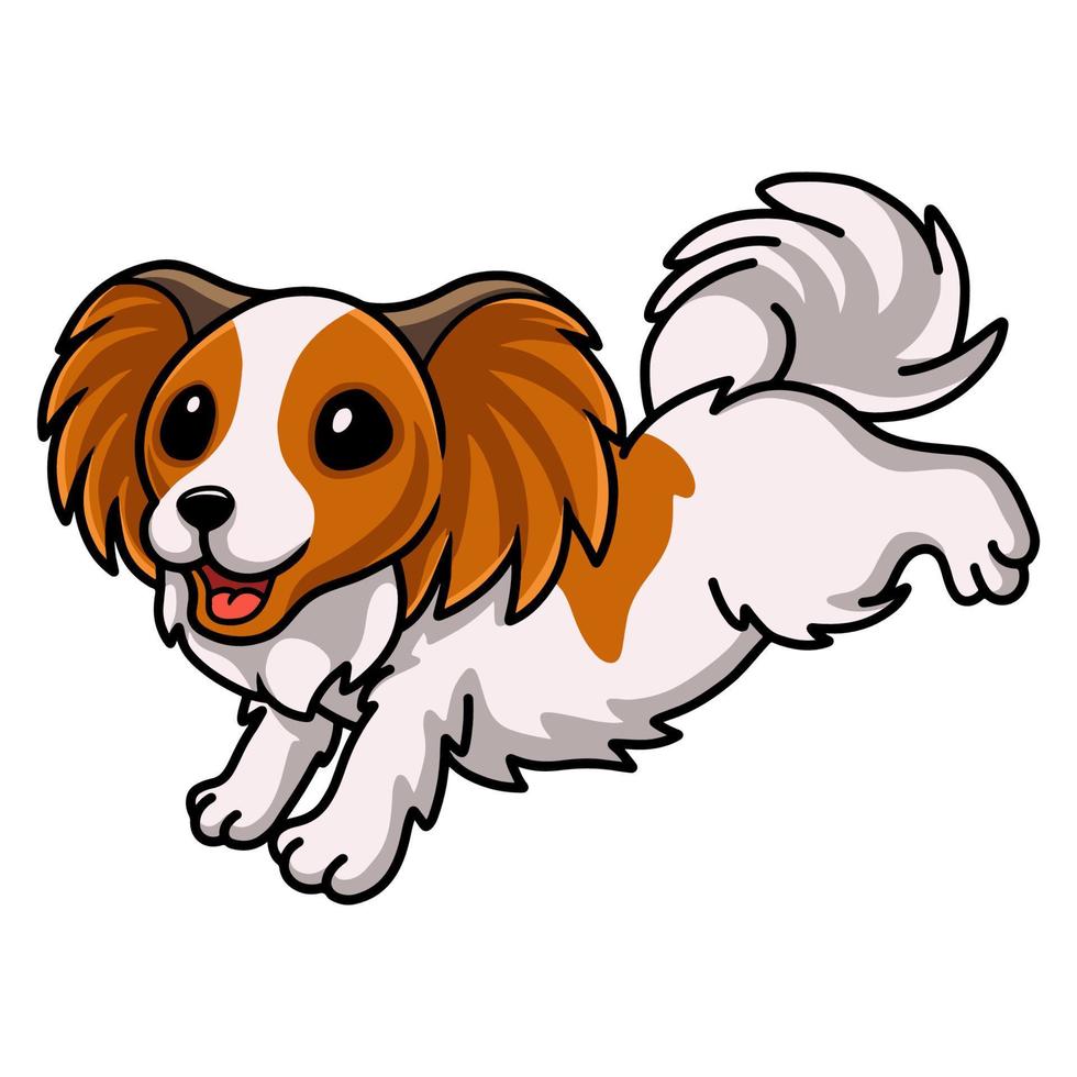 lindo, papillon, perro, caricatura, funcionamiento vector