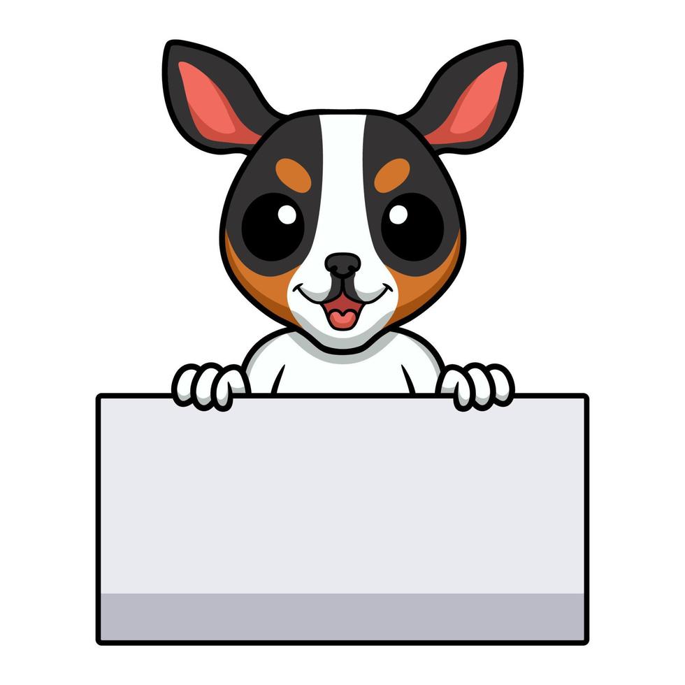 Cute rat terrier dog cartoon holding blank sign vector