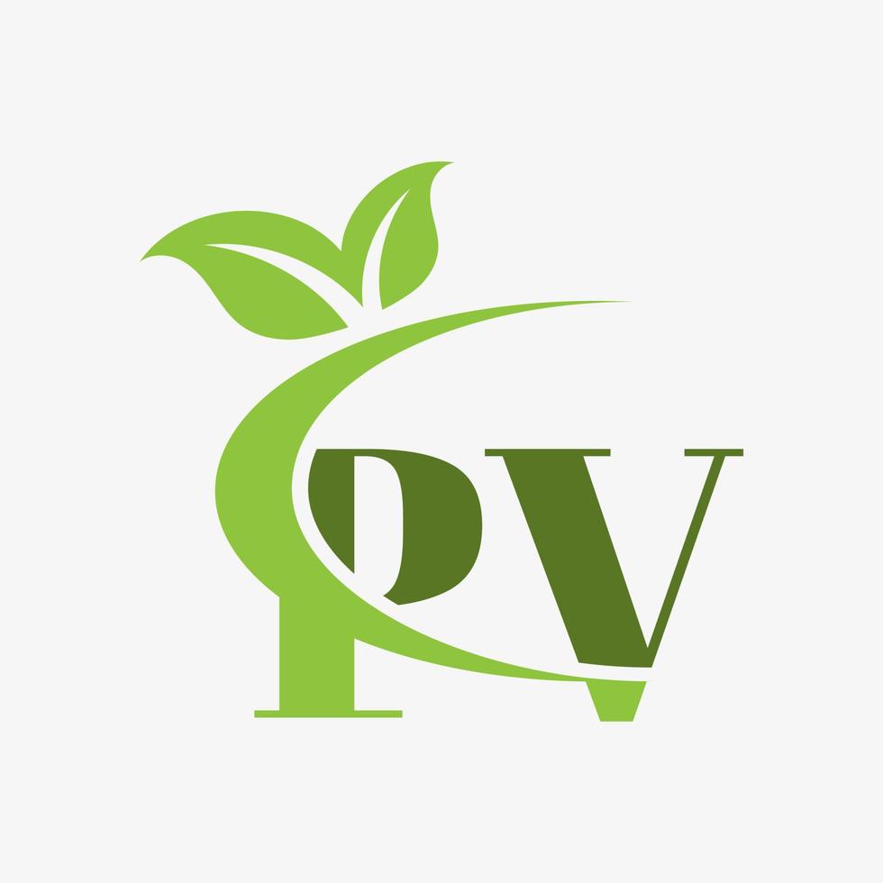 pv letter logo with swoosh leaves icon vector. vector