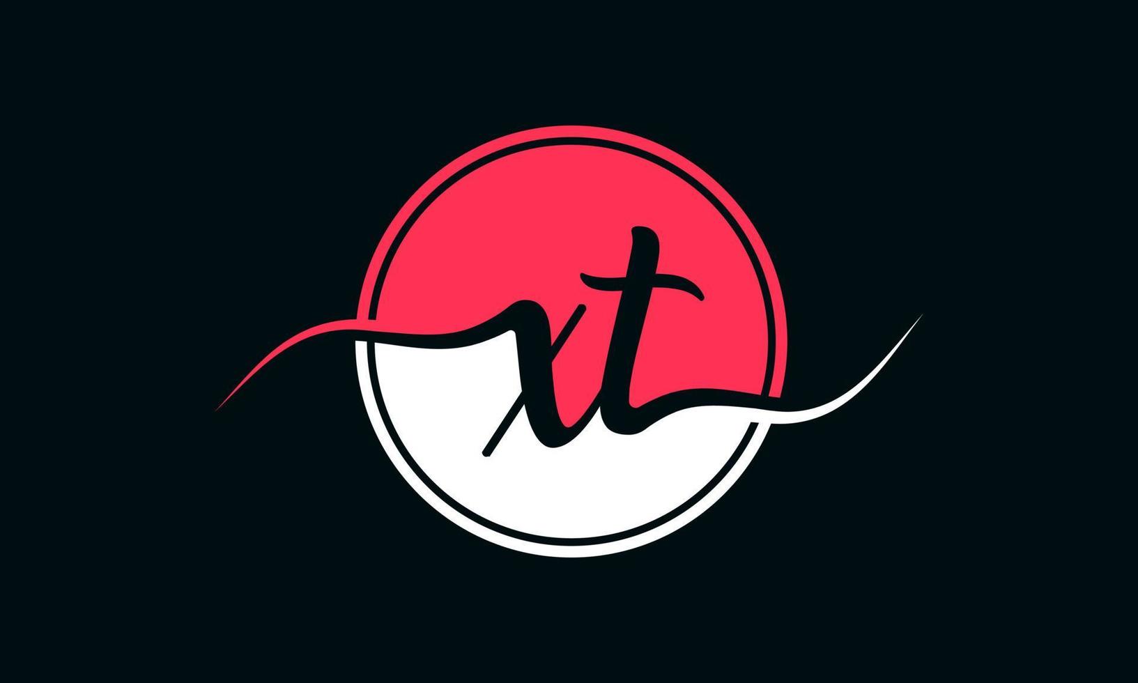 logotipo inicial de la letra xt con círculo interior en color blanco y rosa. vector profesional.