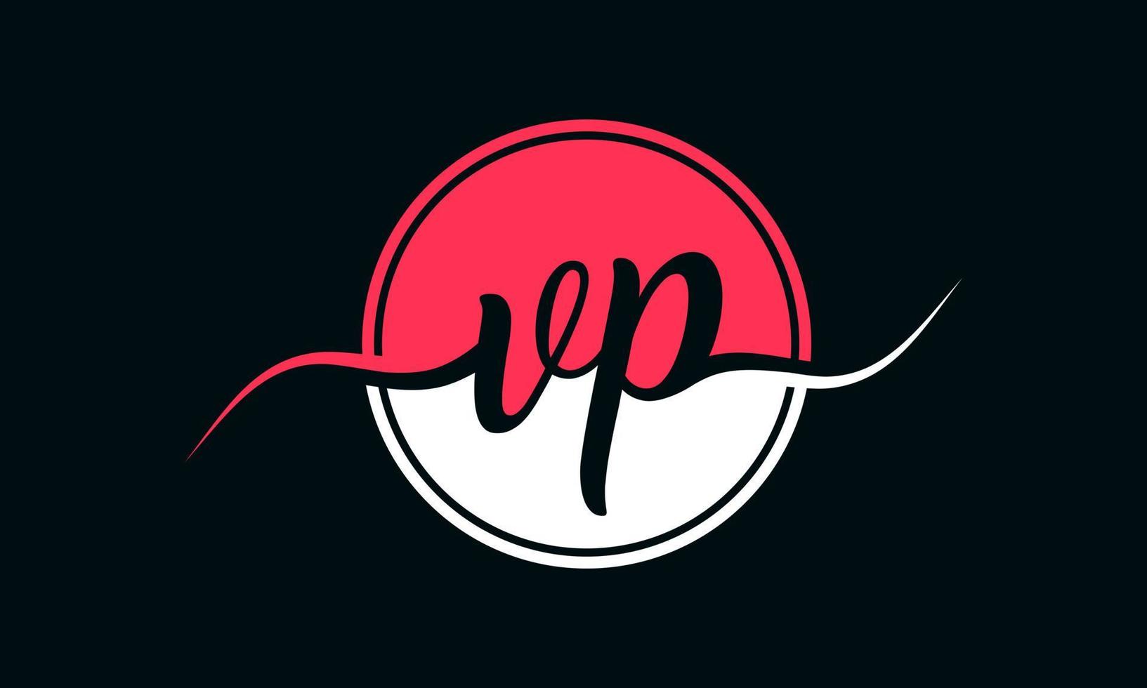 logotipo inicial de la letra vp con círculo interior en color blanco y rosa. vector profesional.