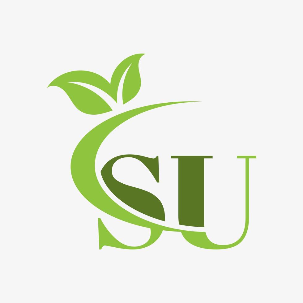 SU letter logo with swoosh leaves icon vector. pro vector. vector