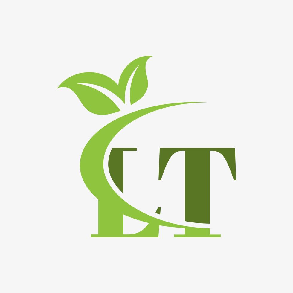 lt letter logo with swoosh leaves icon vector. vector