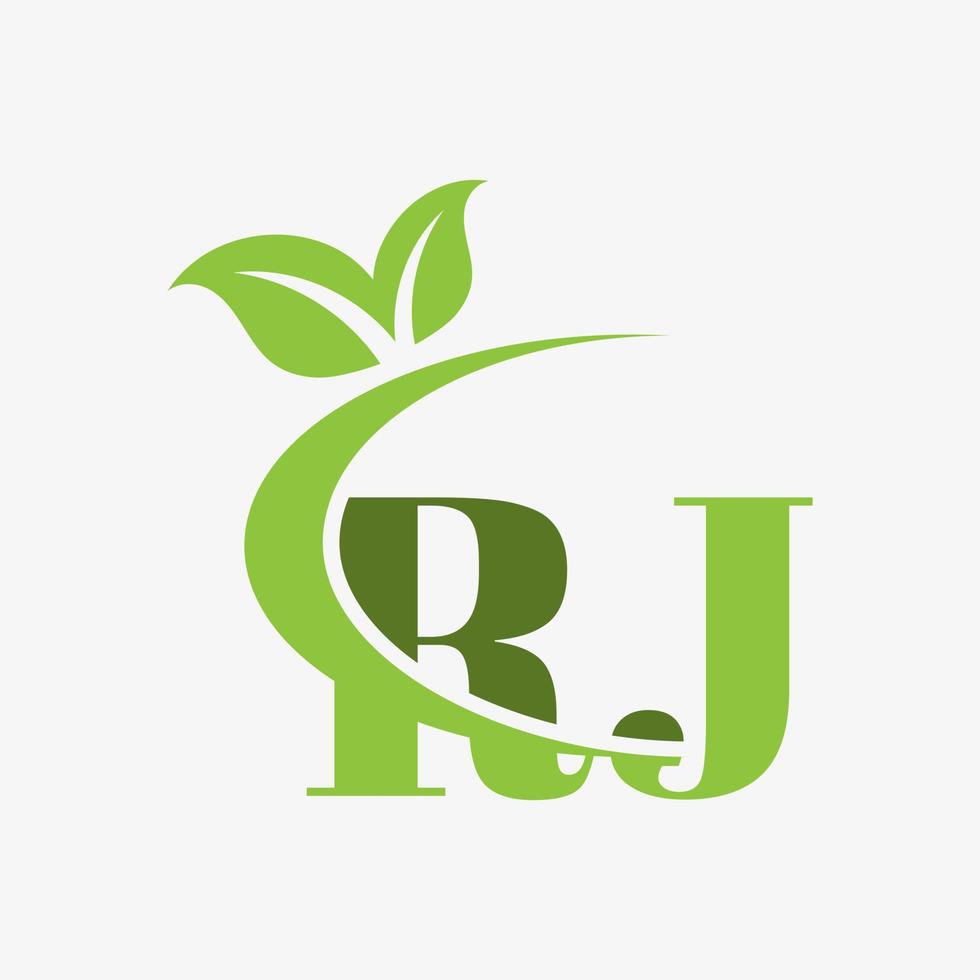 rj letter logo with swoosh leaves icon vector. vector