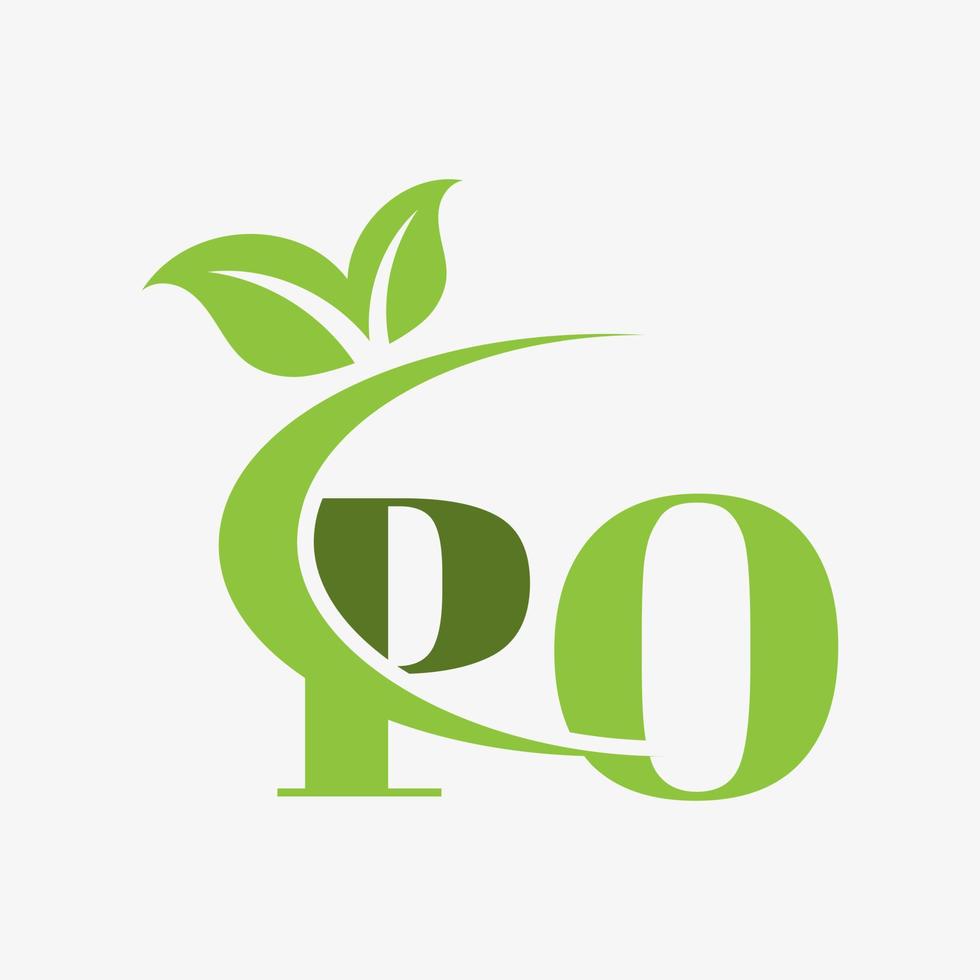 po letter logo with swoosh leaves icon vector. vector