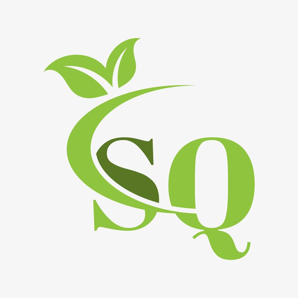 SQ letter logo with swoosh leaves icon vector. pro vector. vector