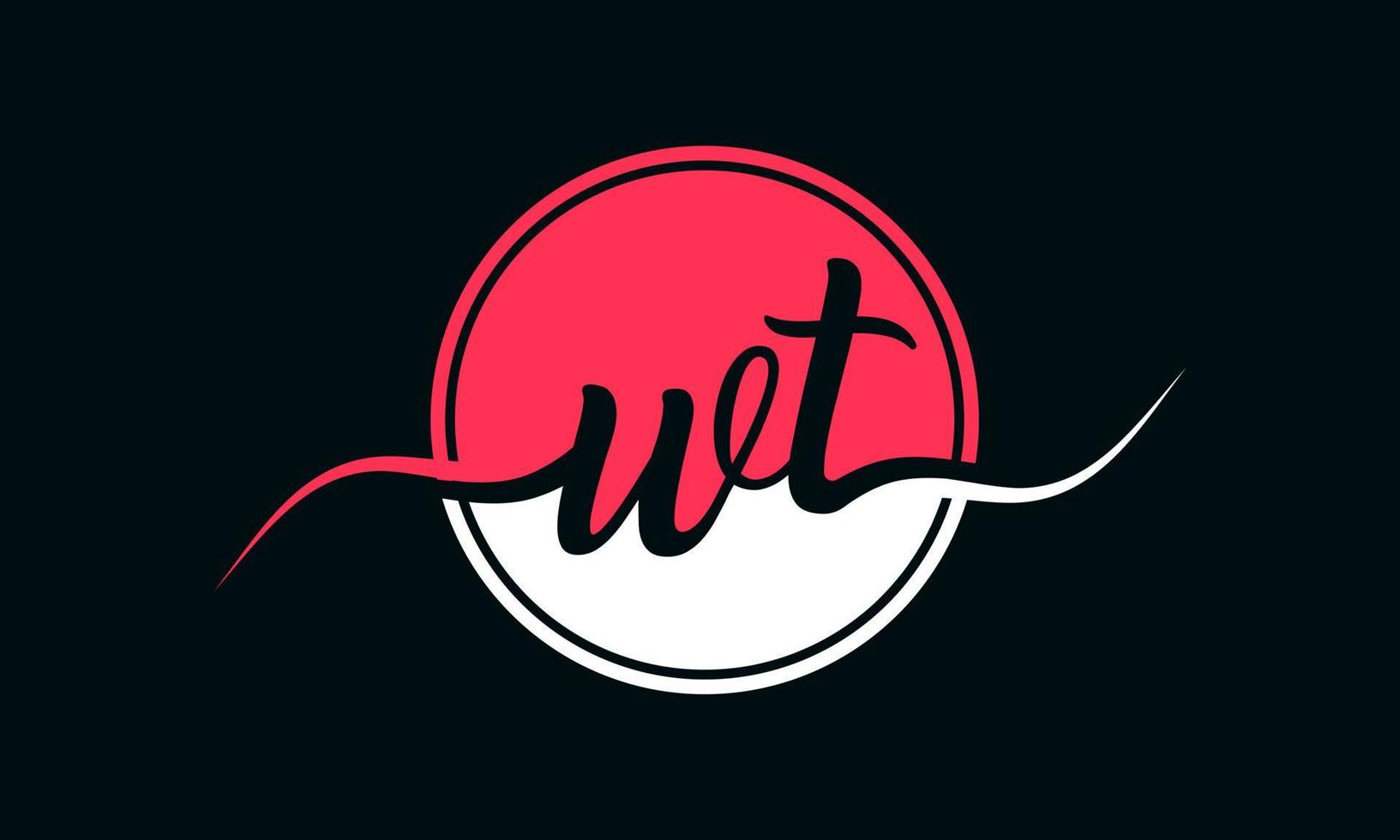 logotipo de letra wt inicial con círculo interior en color blanco y rosa. vector profesional.