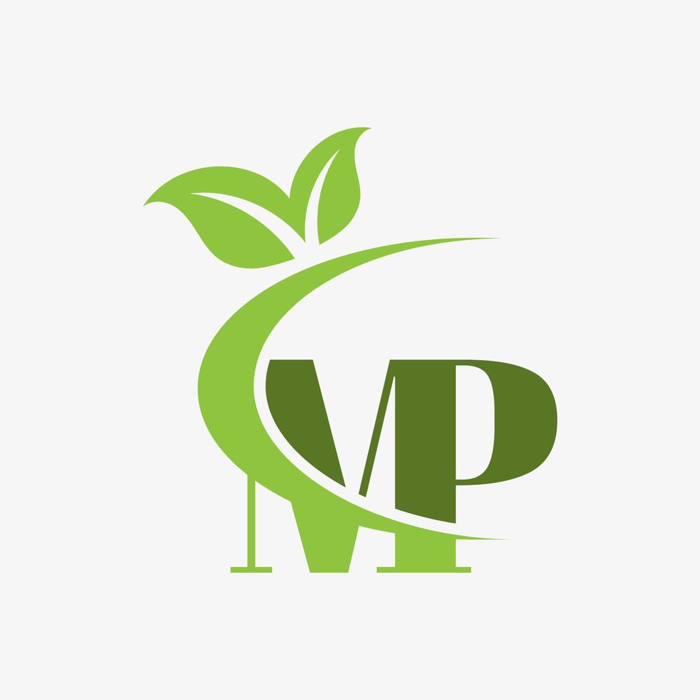 mp letter logo with swoosh leaves icon vector. vector