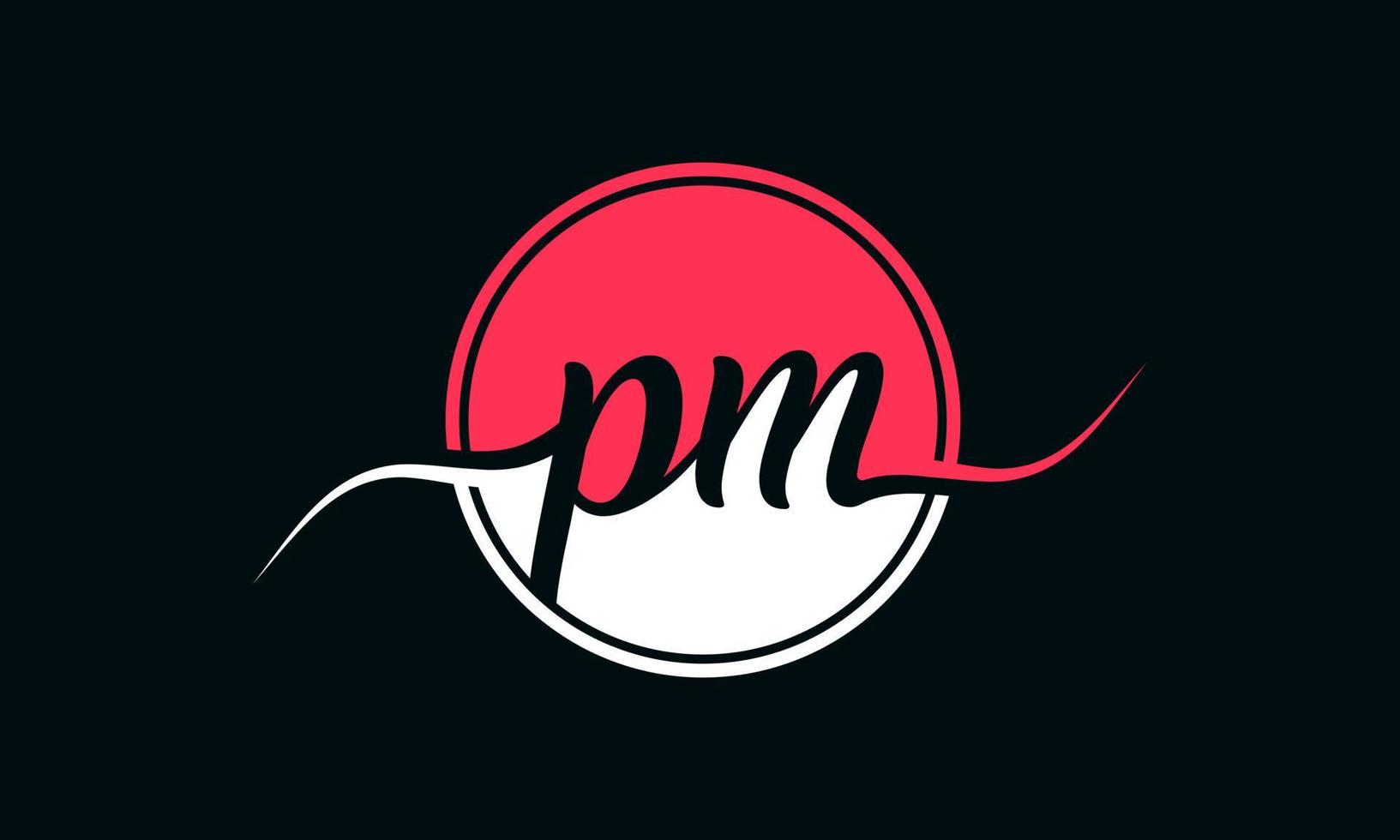 initial PM letter logo with inside circle in white and pink color. Pro vector. vector