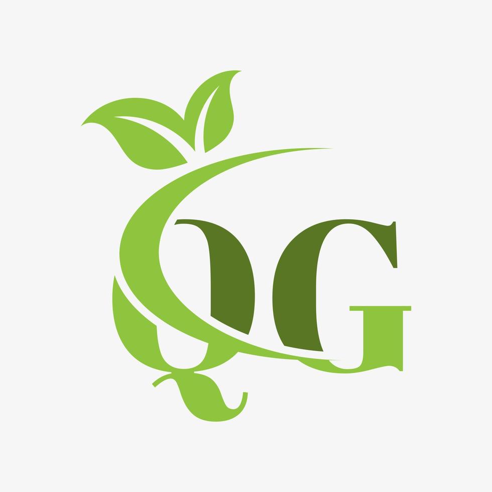 qg letter logo with swoosh leaves icon vector. vector