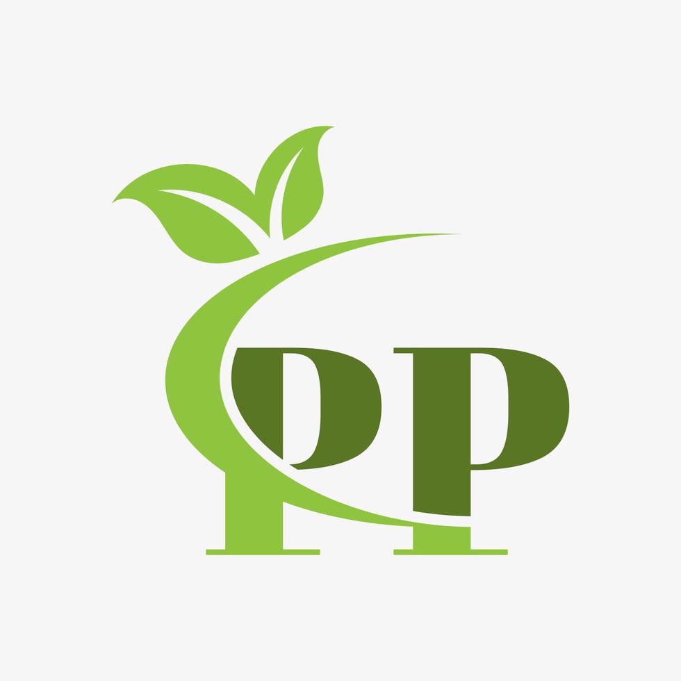 pp letter logo with swoosh leaves icon vector. vector