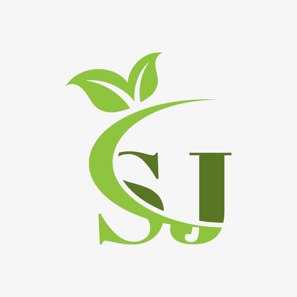 SJ letter logo with swoosh leaves icon vector. pro vector. vector