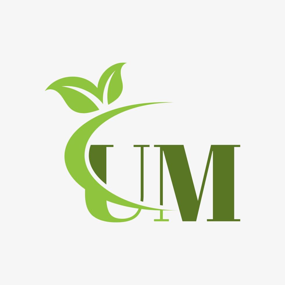 UM letter logo with swoosh leaves icon vector. pro vector. vector