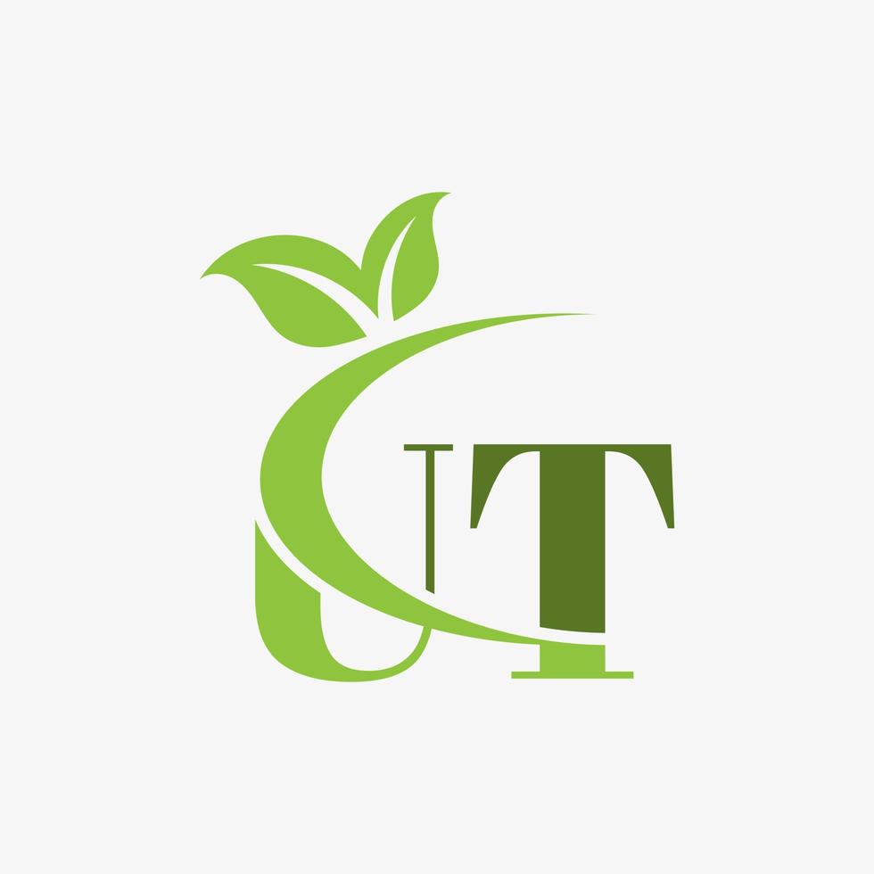 UT letter logo with swoosh leaves icon vector. pro vector. vector