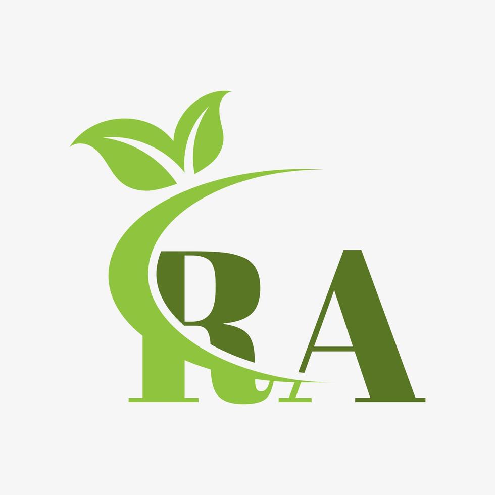 ra letter logo with swoosh leaves icon vector. vector