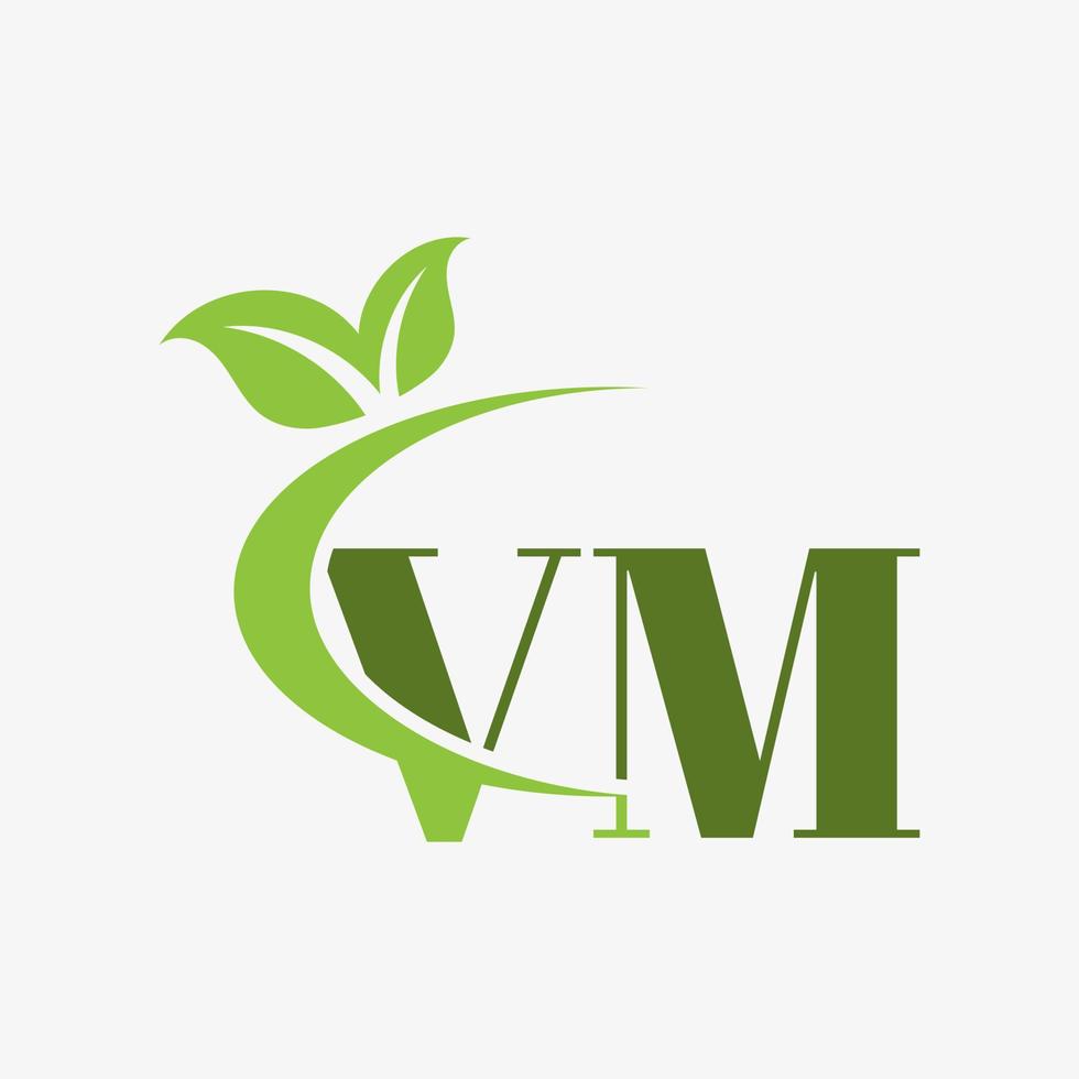 VM letter logo with swoosh leaves icon vector. pro vector. vector