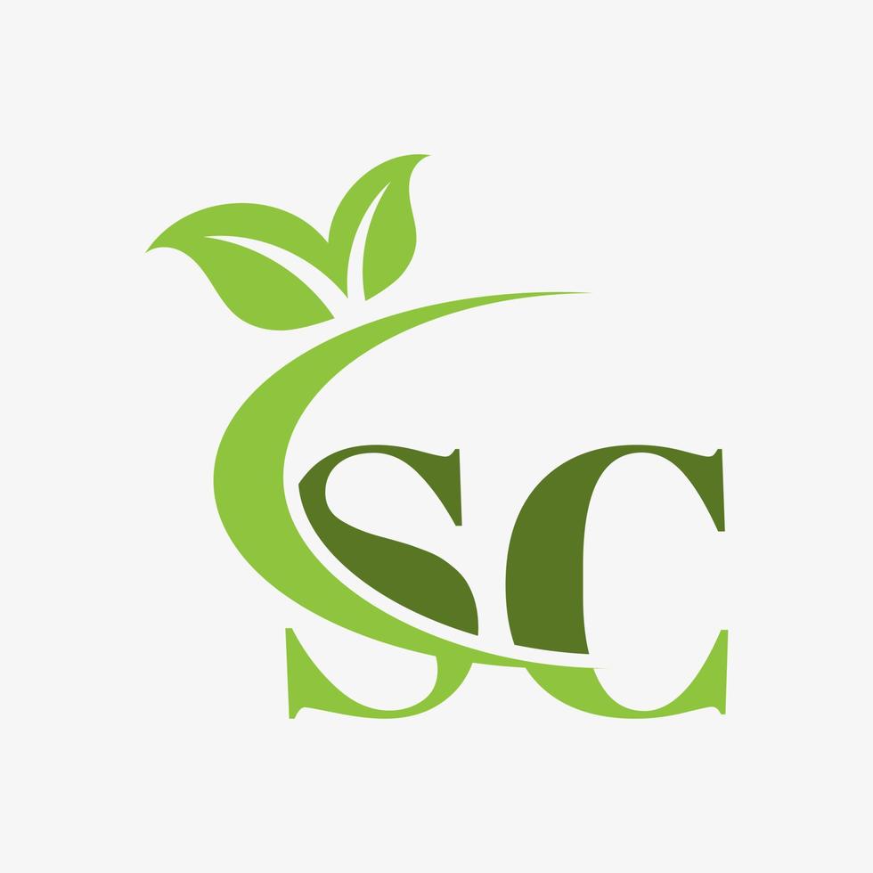 SC letter logo with swoosh leaves icon vector. pro vector. vector
