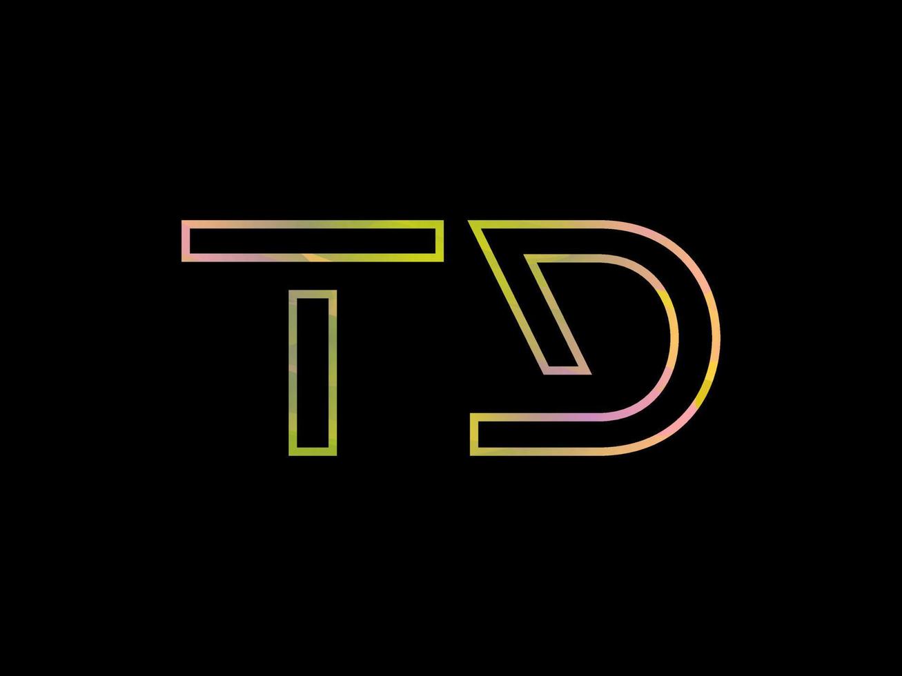 logotipo de letra td con vector de textura de arco iris colorido. vector profesional.