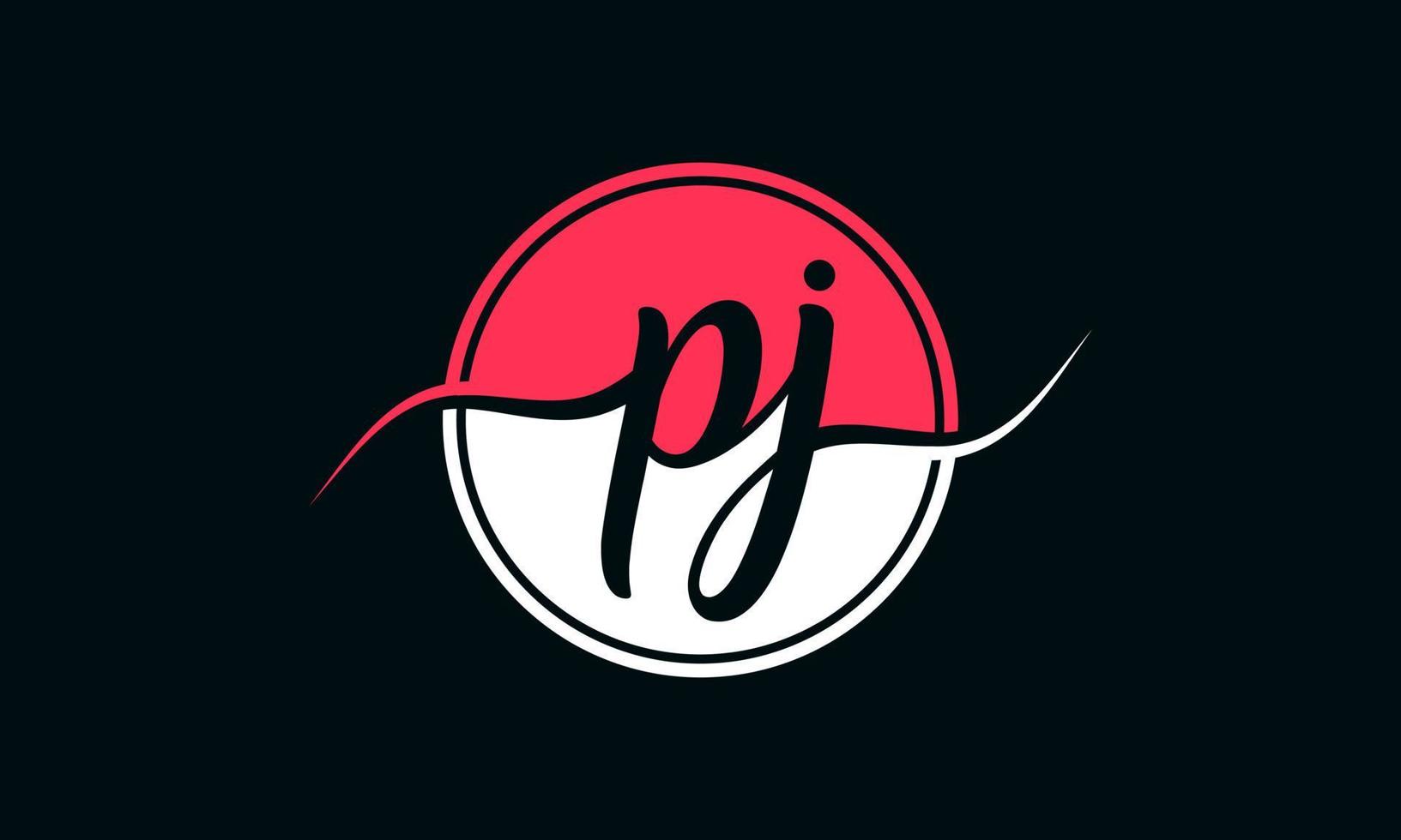 logotipo inicial de la letra pj con círculo interior en color blanco y rosa. vector profesional.